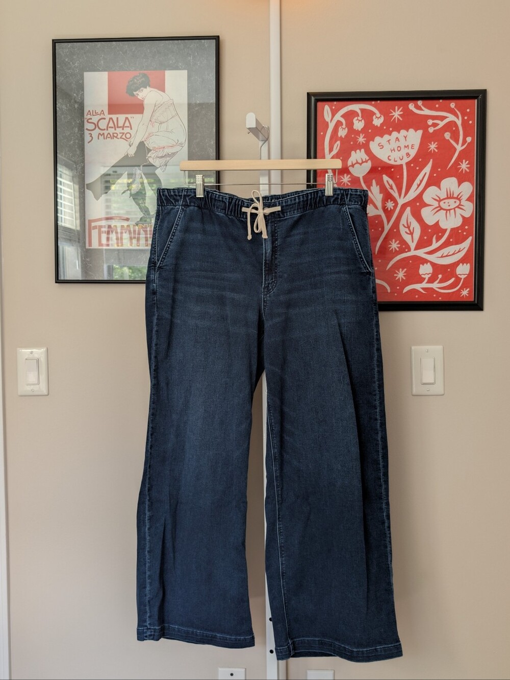 American Eagle Outfitters Dark Blue Relaxed Wide-Leg Jeans with Drawstring